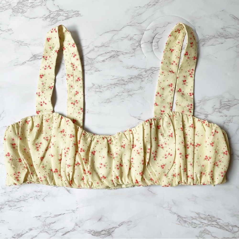 Princess Polly Floral Yellow Crop Bra Top Size 2 - Picture 3 of 5